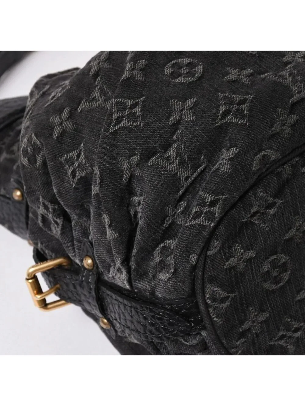 Louis Vuitton Shoulder Bag Slightly Monogram Denim Black Gold